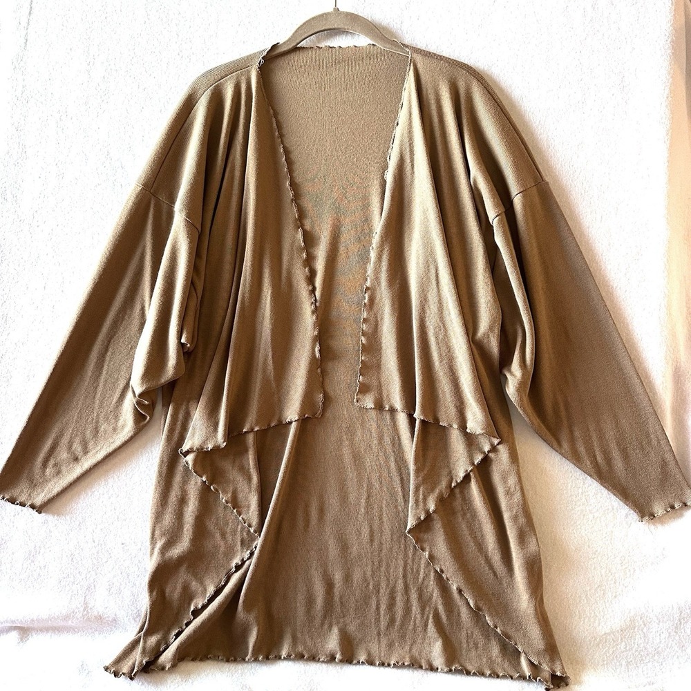 Vintage Y2K 90s 00s Knit Cardigan Lettuce‎ Hem Waterfall Open Drop Shoulder OS